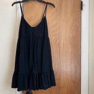 Black smocked back dress with pockets